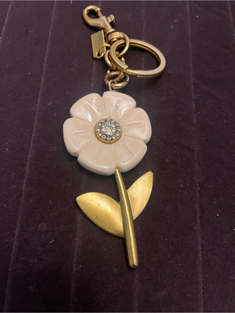 Gold-Tone Flower Keychain with Cream Enamel Petals - Picture 1 of 1